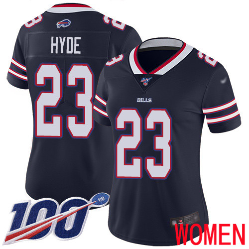 Women Buffalo Bills 23 Micah Hyde Limited Navy Blue Inverted Legend 100th Season NFL Jersey
